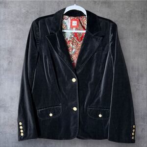 Black Velvet Blazer Old Navy XL Dark Academia Gold Crest Buttons Equestrian Y2K